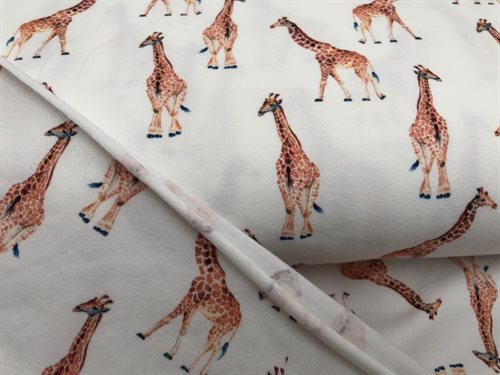 Bomuldsjersey - offwhite bund med fine giraffer